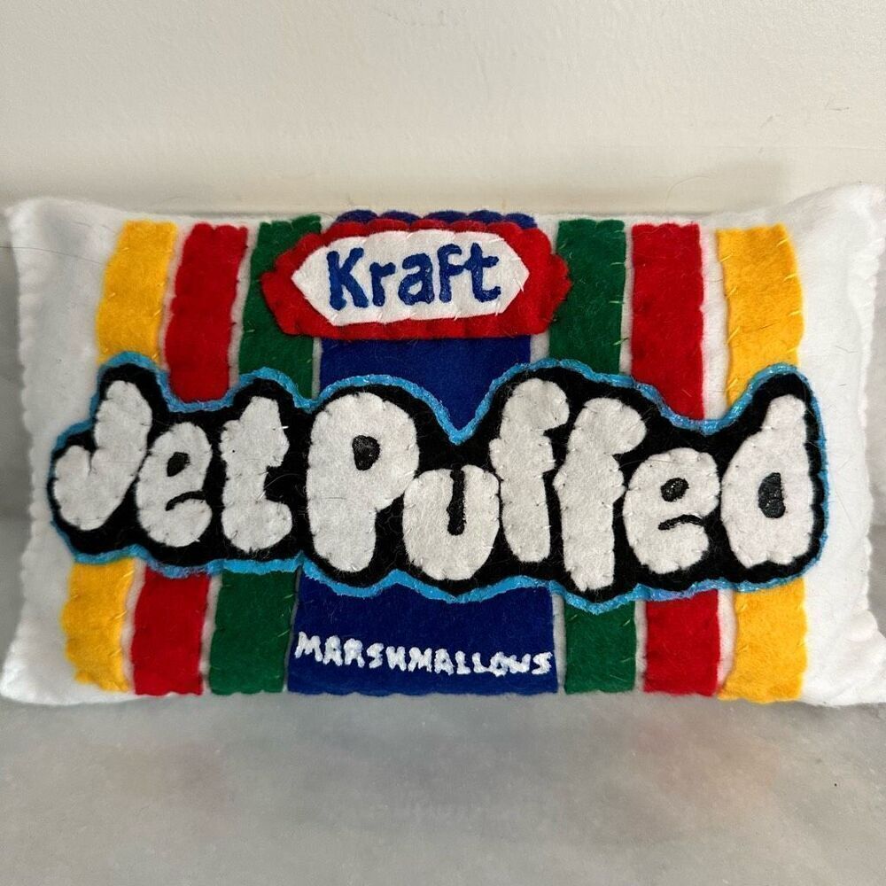 Extremely Rare Lucy Sparrow Felt Art Kraft Jet-Puffed Marshmallows Pillow NWOT
